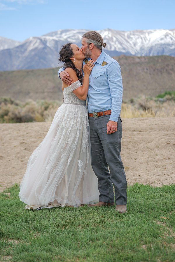 Joyful moment at a secret outdoor hot spring wedding in California